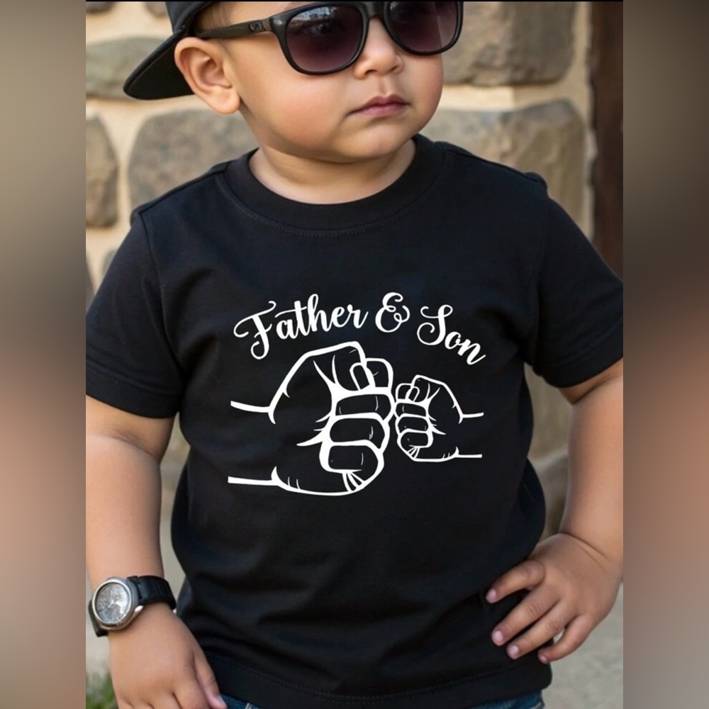 Summer Baby Boy Fashionable Casual "Father Or Son" Fist Bump Slogan Print Black